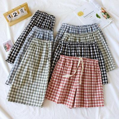 2026 Neue Sommer Couple Japanische Shorts 100% Baumwolle Herren und Damen Kariert Einfach Groß Dünn Hausshorts Karierte Pyjamahose