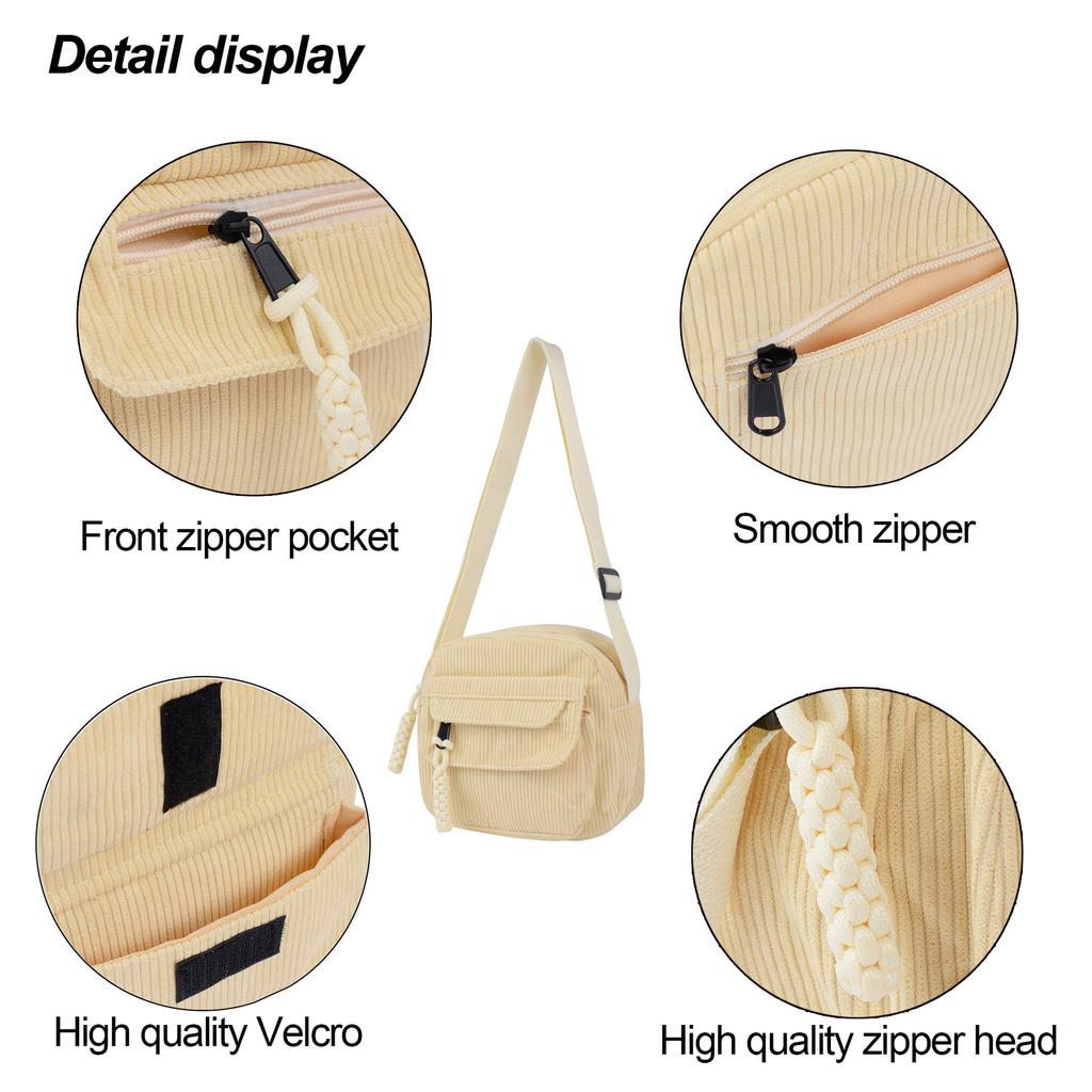 Korean Corduroy Messenger Bag Solid Color Canvas Fashion Casual Shoulder Bag Student Commuting Japanese Small Satchel