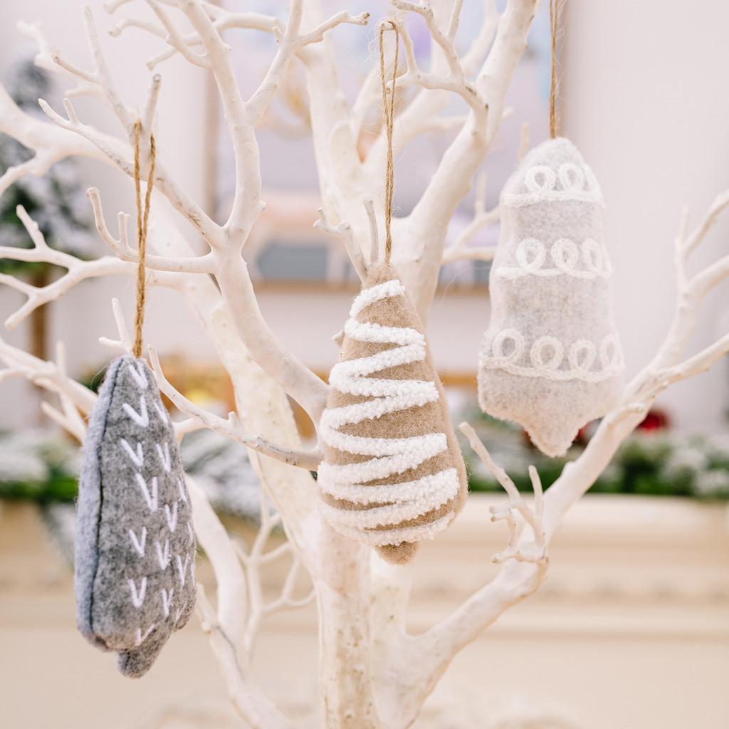 Festive Christmas Minimalist Fabric Tree Hangings With Stripes And Dots For Decoration Seasonal