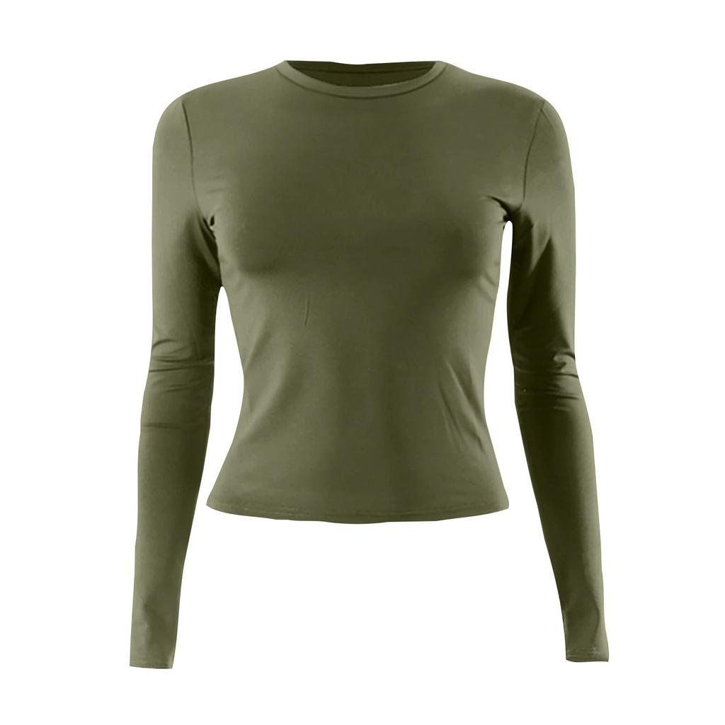 Women's Fashion Solid Colour Round Neck Long Sleeve T-Shirt Top