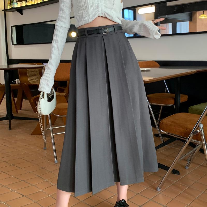 

High-Waisted Suit-Style Pleated A-Line Skirt - Women s Mid-Length, Slimming, Hip-Covering, Fashionable for Spring/Autumn. 3XL