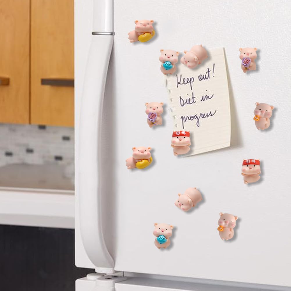 Animal Magnets Refrigerator, Glrovazas 12Pcs Locker, Funny Magnets, Resin Pig Decorative Magnets for Classroom Kitchen Office