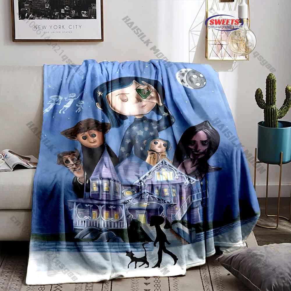 17 Styles Cartoon Soft Flannel Fluffy Throw Camping Blanket with C-C0raline Printed for Children Sofa Thin Blanket Fashion Gift