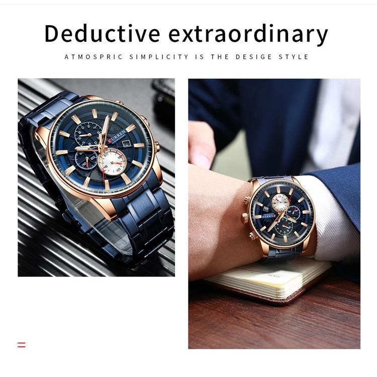 CURREN Men's Calendar Watch with Steel Business Waterproof Quartz Watch