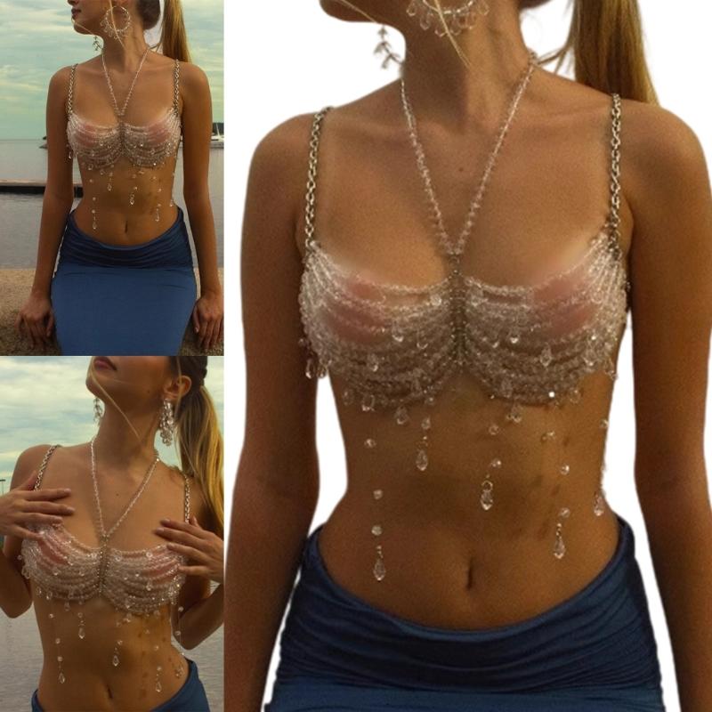 Fashion Bikini Chains Beach Body Chains Bra Beaded Chest Chain Body Accessories Jewelry for Raves Party Beach Clubwear