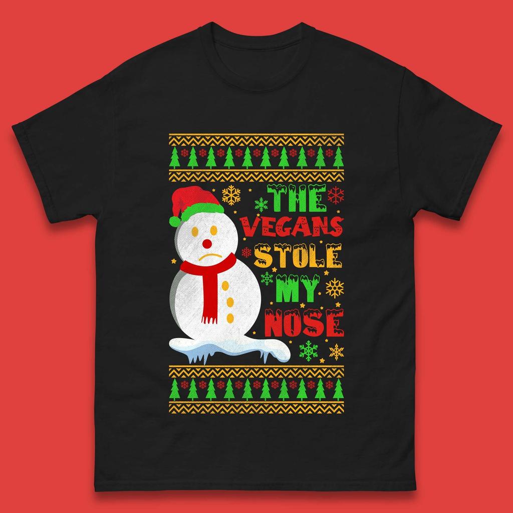 Vegan Snowman Christmas Mens T-Shirt Womens Tops Tees