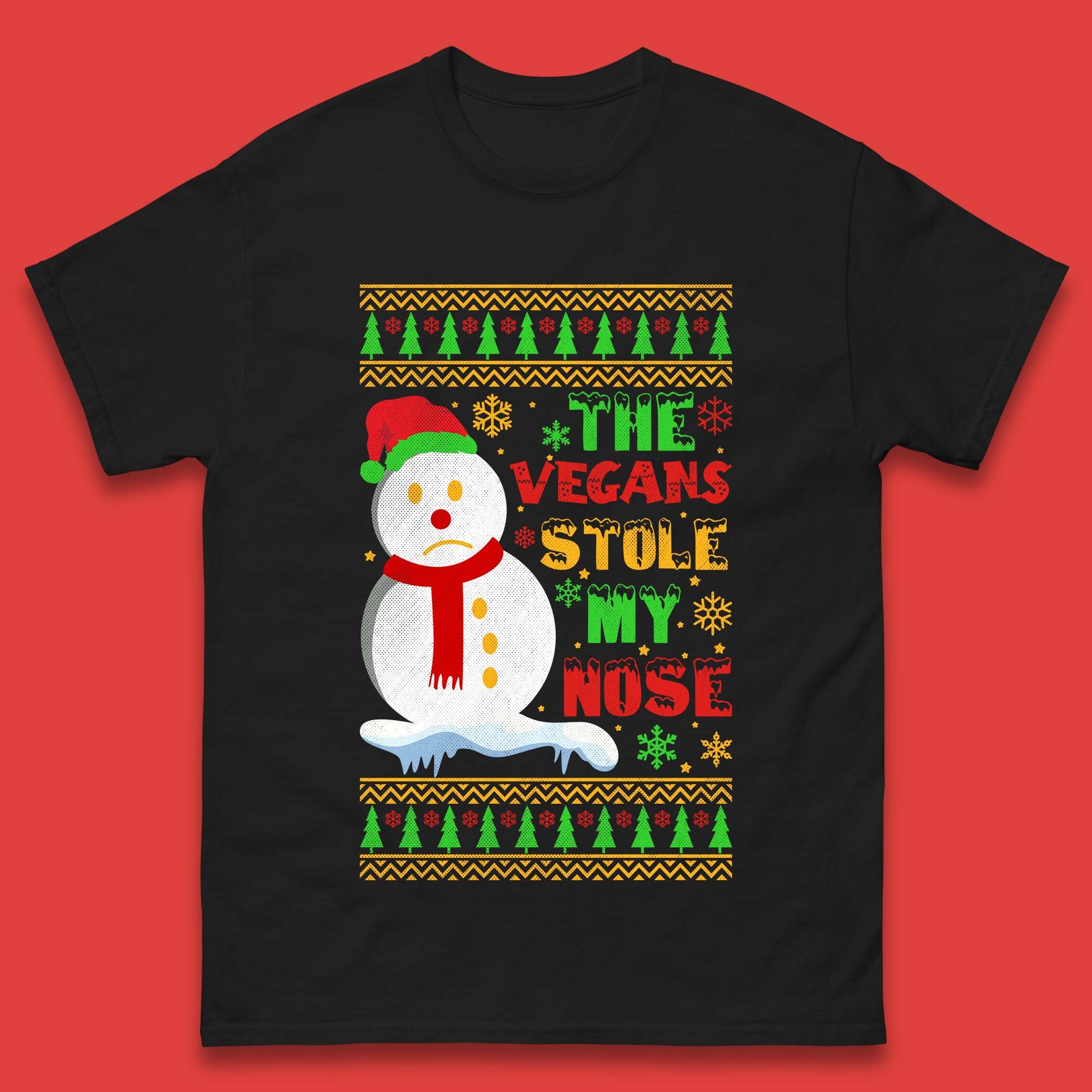 Vegan Snowman Christmas Mens T-Shirt Womens Tops Tees XL