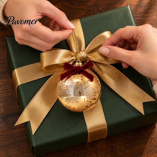 Lightweight Seasonal Decorations Christmas Ball Ornaments, Gold Xmas Tree Decoration with Velvet Bow, Luxury Bulbs Shatterproof Plastic Hanging