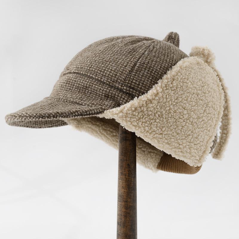 

Зимние клетчатые бейсболки для женщин, сохраняющие тепло, повседневная фуражка, толстая бархатная шапка для защиты ушей, унисекс, уличные шапки-бомберы