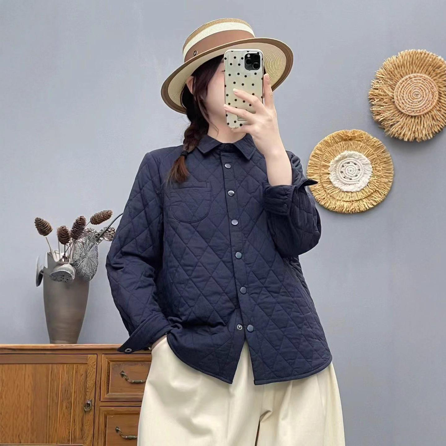 Women s Quilted Lapel Long Sleeve Shirt – Winter 2025 Collection Medium темно-синий