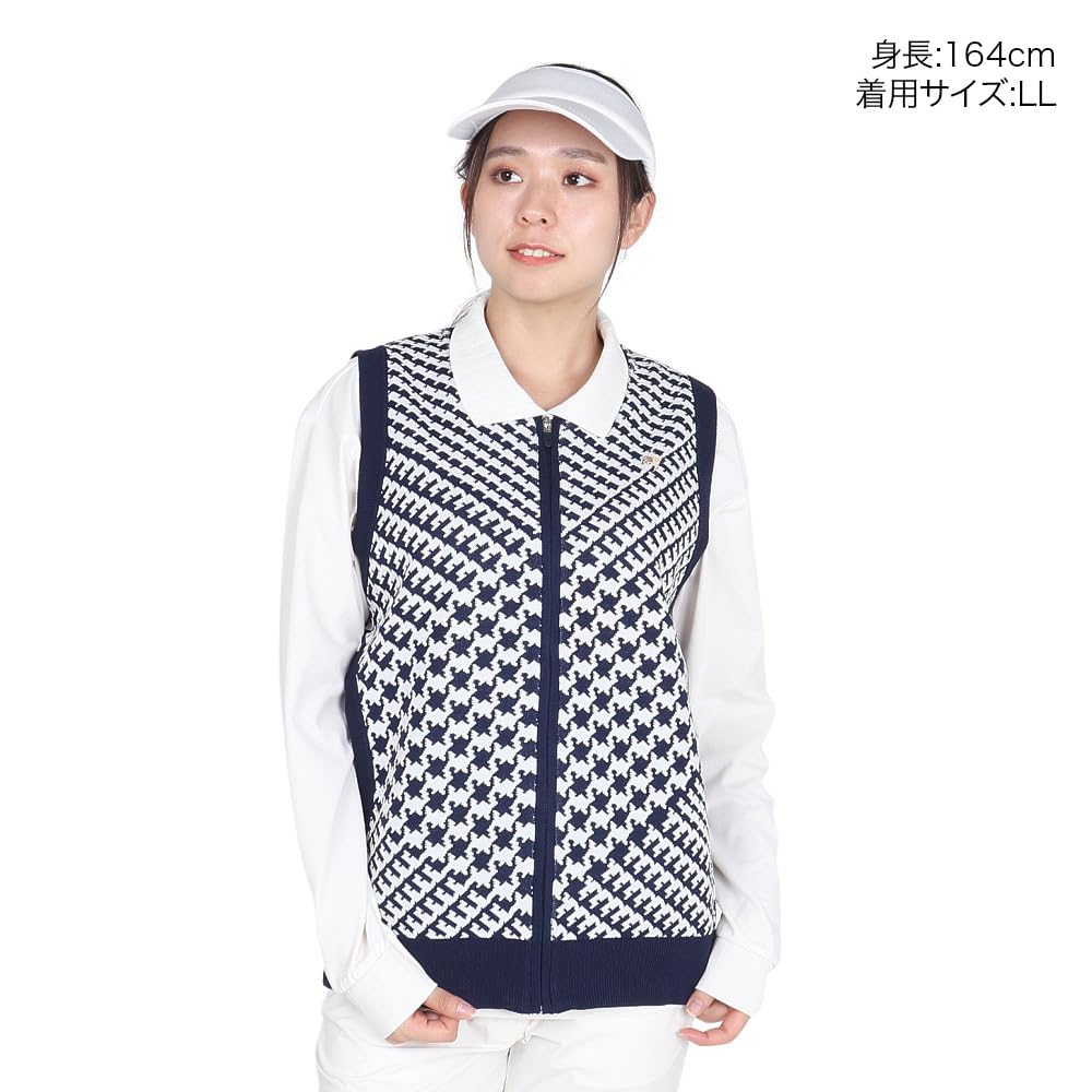 Le Coq Sportif Golf LG4FVE50L Sweater Vest with Plover Full Hand NV00 Women's Pattern, Lightweight, Patch, Zip, Washable, Sleeveless, (Navy)