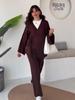 2025 Autumn Women's Crossover Collar Cardigan & Long Pants Set - Solid Color, Long Sleeve, Casual