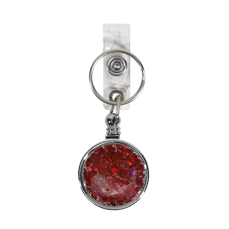Glitter Epoxy Resin Rotating Retractable Keychain Badge Reel with Sequins Cute Creative Office ID Card Holder Strap