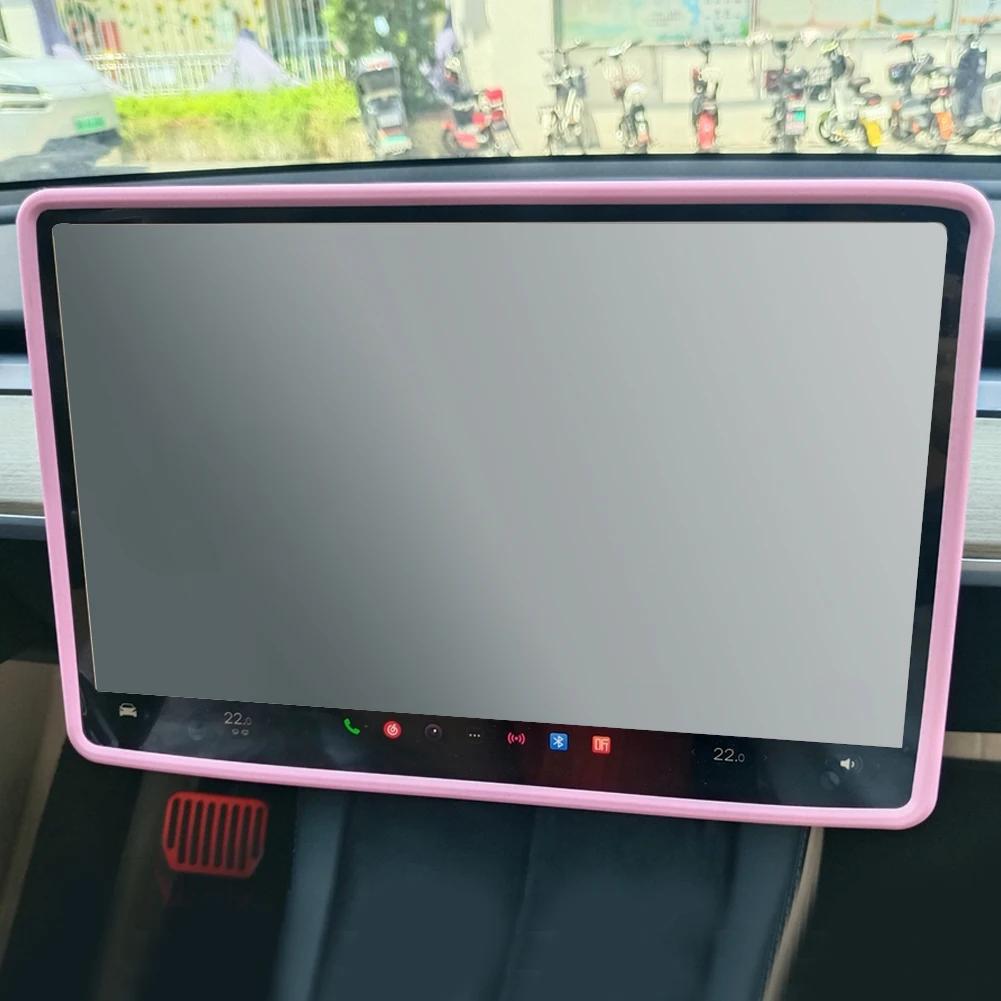Protecteur de Bord d'Écran de Voiture en Silicone Cadre Accessoires de Console Centrale Couvercle Latéral de Carrosserie d'Écran Pour Tesla Modèle 3 Y 2023-2021