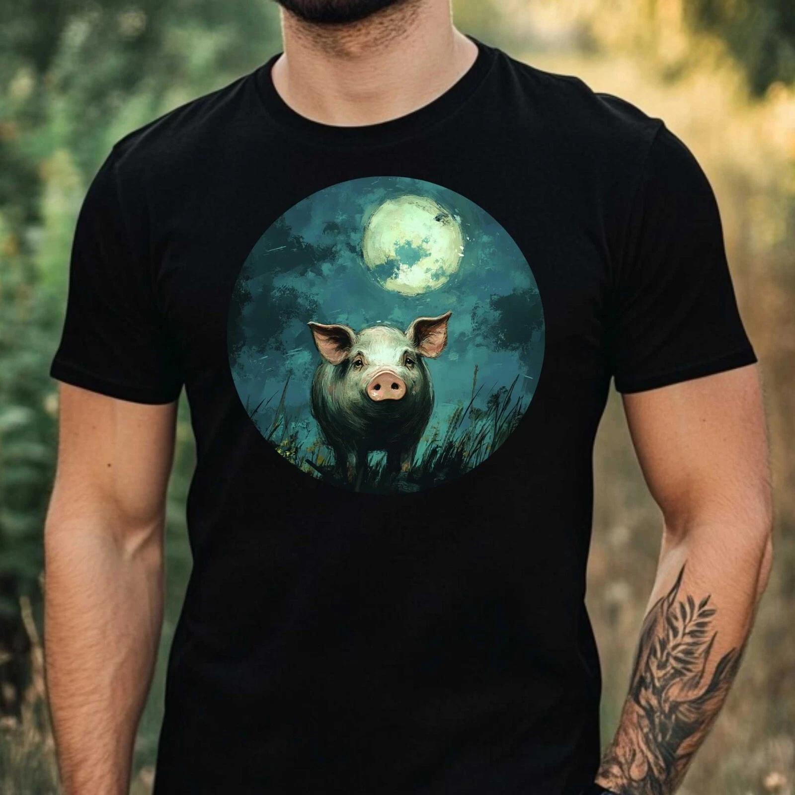 T-Shirt Herren Schwein im Mondlicht Motiv Baumwolle Größe XS bis 5XL XXXXL