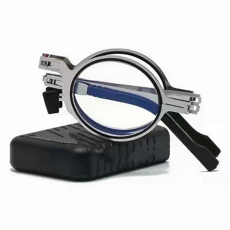 Anti-Blue Light Blocking Folding Reading Glasses Comfortable Full-Frame Metal Eyewear Men And Women Hd Ultra Light Portable