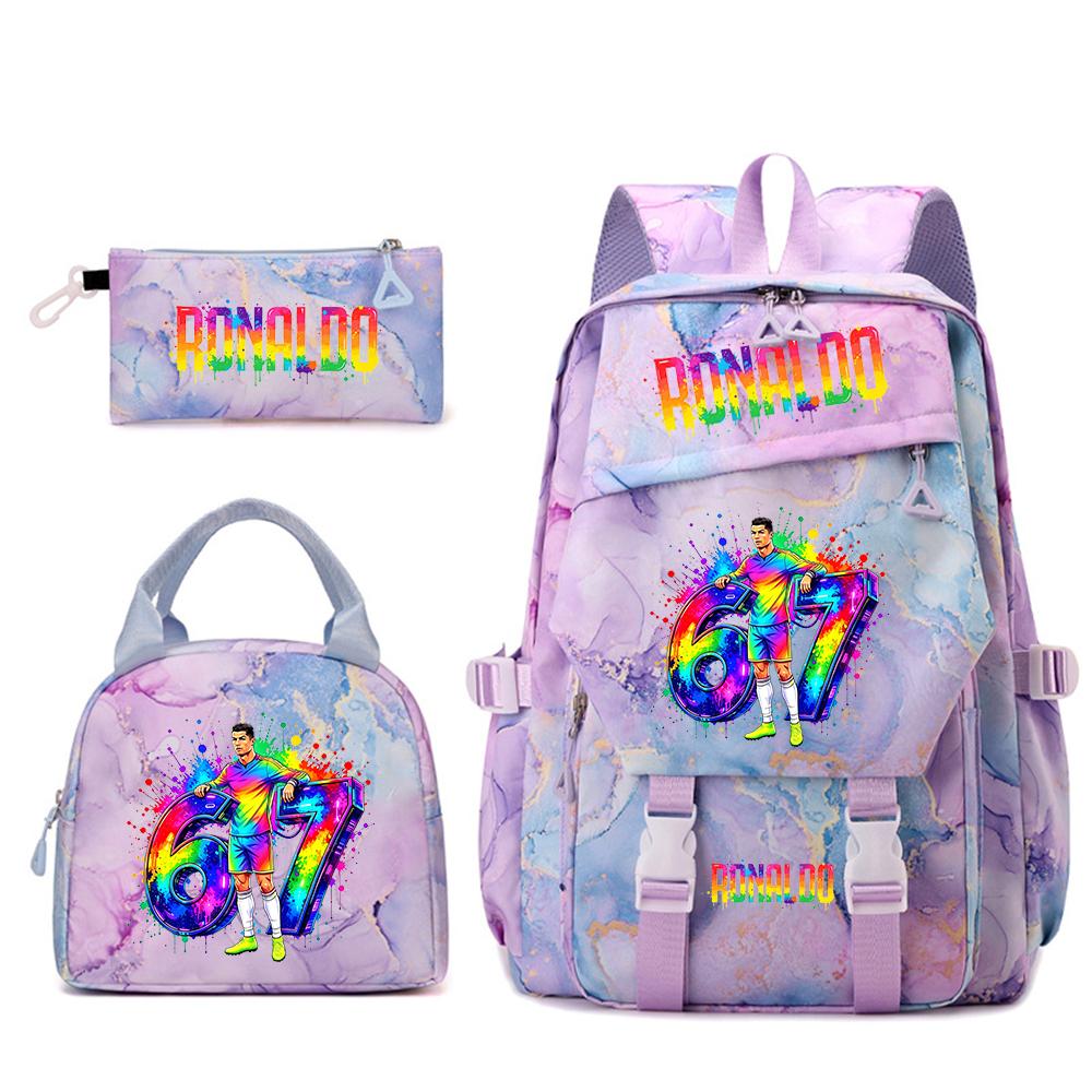 Cr7 Ronaldo 67 Print Student Rugzak Set met Lunchtas Etui Tienermeisjes School Reis Dagrugzak