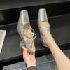 Almond head cross casual French single shoes women's new fashion light mouth square head thick heel Mary Jane shoes