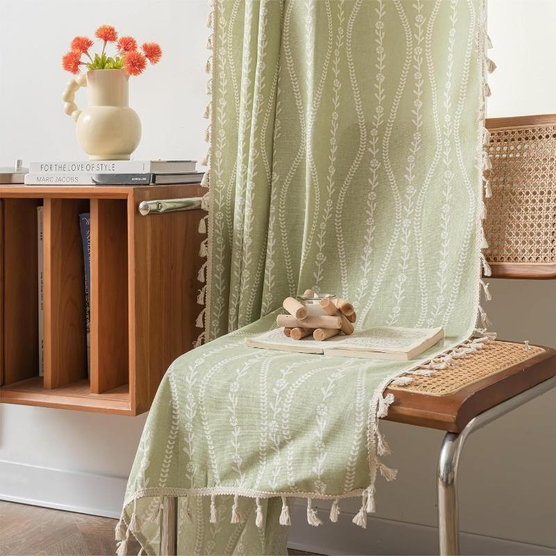 Pruhované Květinové Boho Závěsy do Ložnice Obývacího Pokoje, Bohémské Vintage Střapce Okenní Dekorace Závěs pro Domácí Dekorace Kapsa na Tyč, 1ks