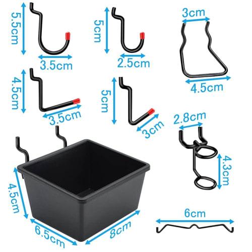 156 Perforated Board Hooks, Punching Board Hooks, 25mm Hole Pitch, Dedicated T-Hooks, Mesh Hooks, Plastic Box Included, Hanging Rack, Fixing Hardware,