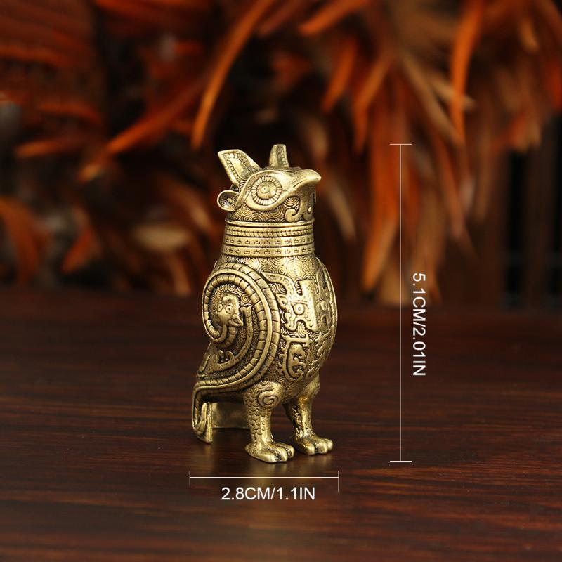 Ancient Owl Zun Bronze Vessel Retro Style Metal Craft For Tea Table Entrance Decor Chinese Cultural Artifact Collectible