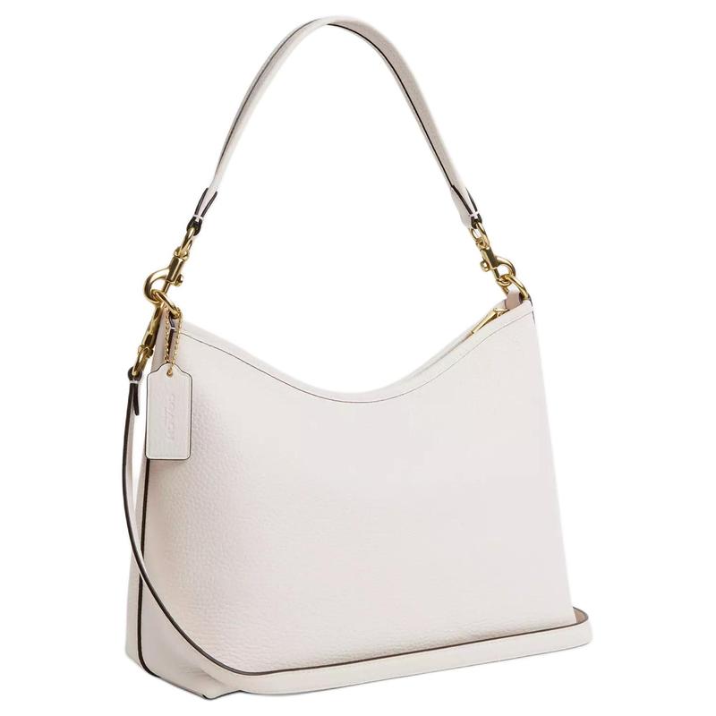 COACH Laurel 31 Logo Logo Zipper Closure Pebbled Leather Crossbody Shoulder Bag Large Women's Gold Chalk