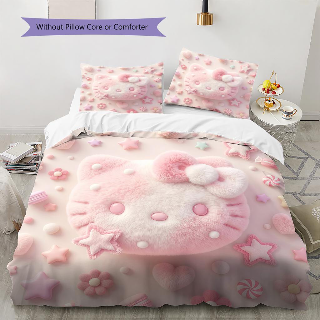 Hello Kitty Pink Pattern Bedding,Quilt Set Quilt Cover Pillowcase Home Birthday Gift(1 * duvet cover + 2 * pillowcase, without core)