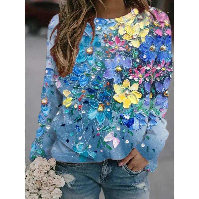 Felpe Floreali Nuove Stampa 3D Harajuku Per Donna Moda Streetwear Maglioni Ragazze Divertenti Fiori Grafica Abbigliamento Maglione