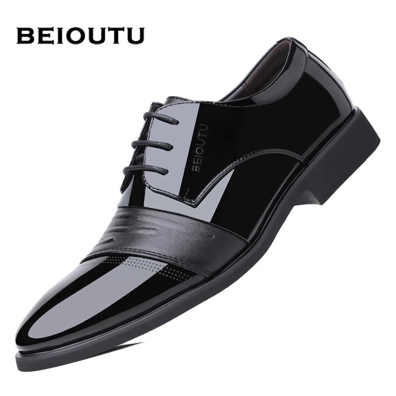 BEIOUTU Men s Patent Leather Derby Shoes 9