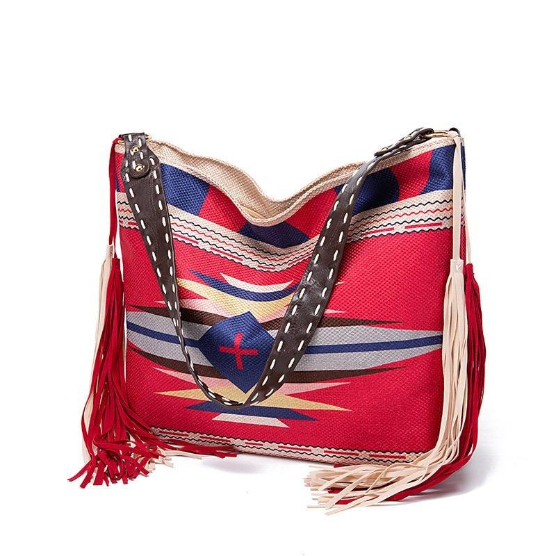 European and American Retro Bohemian Handmade Woven Flowing Silk Cotton and Linen Single Shoulder Large Bag for Women