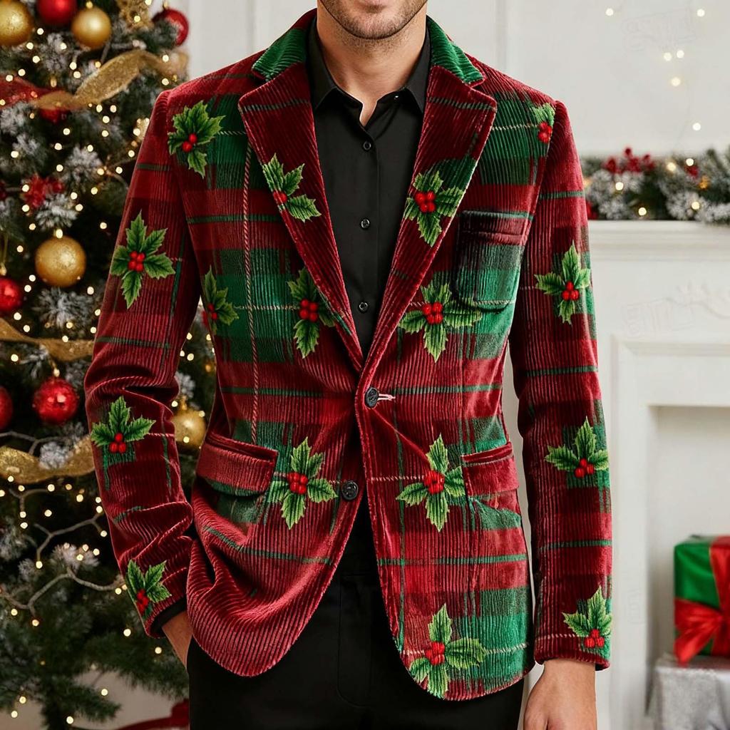 Men's Printing Corduroy Warm Pocket Suit Jacket Cardigan Men's Casual Suit