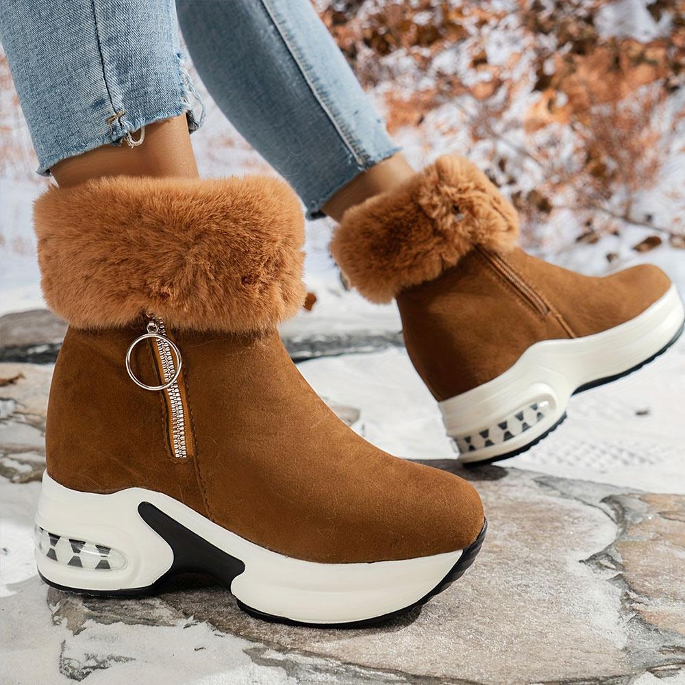 2026New Womens Winter Boots Fashion Platform Wedges Boots Winter Fur Booties Suede Casual Ankle Boot Plush Warm Snow Boots Botas