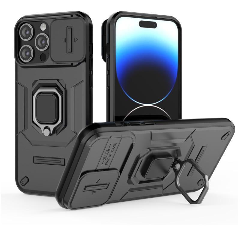 Applicable To Apple 16 Promax Mobile Phone Case Push Window IPhone 15 Combat Bear Armor Ring 14 Anti-fall Cover