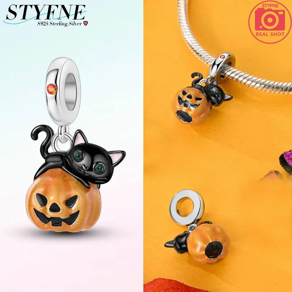 Copper Halloween Night Glowing Pumpkin Beads Charm Fit Original Bracelet Diy Fine Jewelry Making Gift For Women