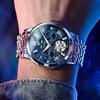 OLEVS Automatic Mechanical Skeleton Luxury Dress Watch Stainless Steel Diamond Men's Watch Blue