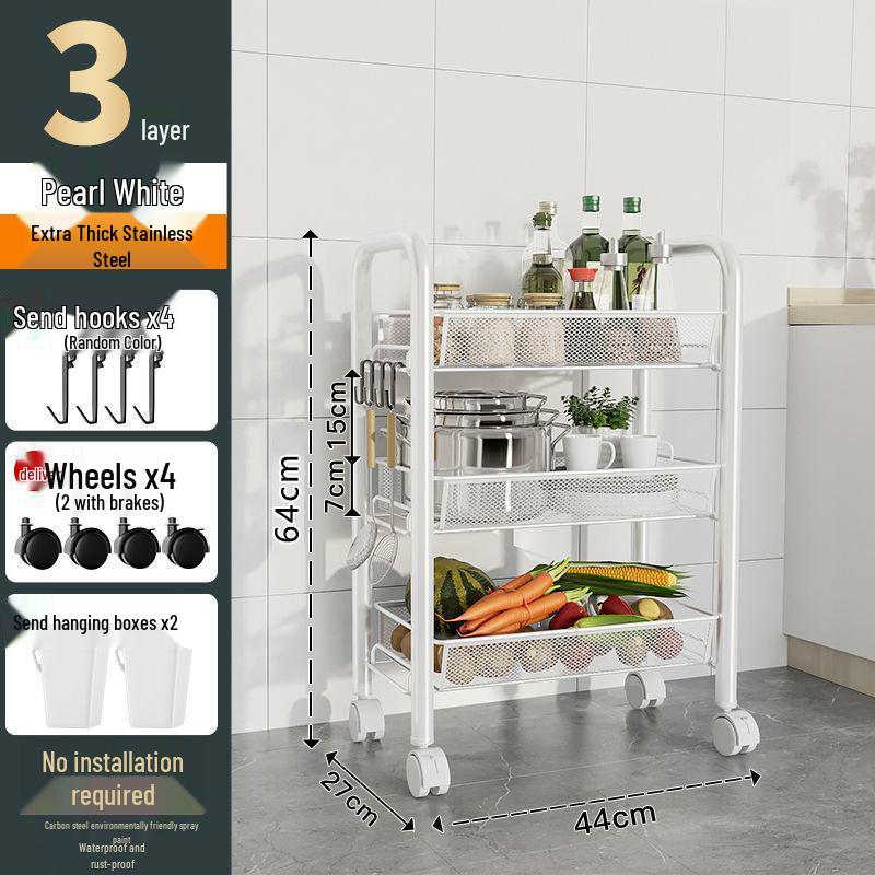 Multi-Layer Kitchen Storage Rack with Wheels for Microwave and Vegetables