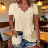 Tops V-Neck Short Sleeve Jacquard Color Loose Decoration Pure Fit Pullover Tops Work Party Vacation