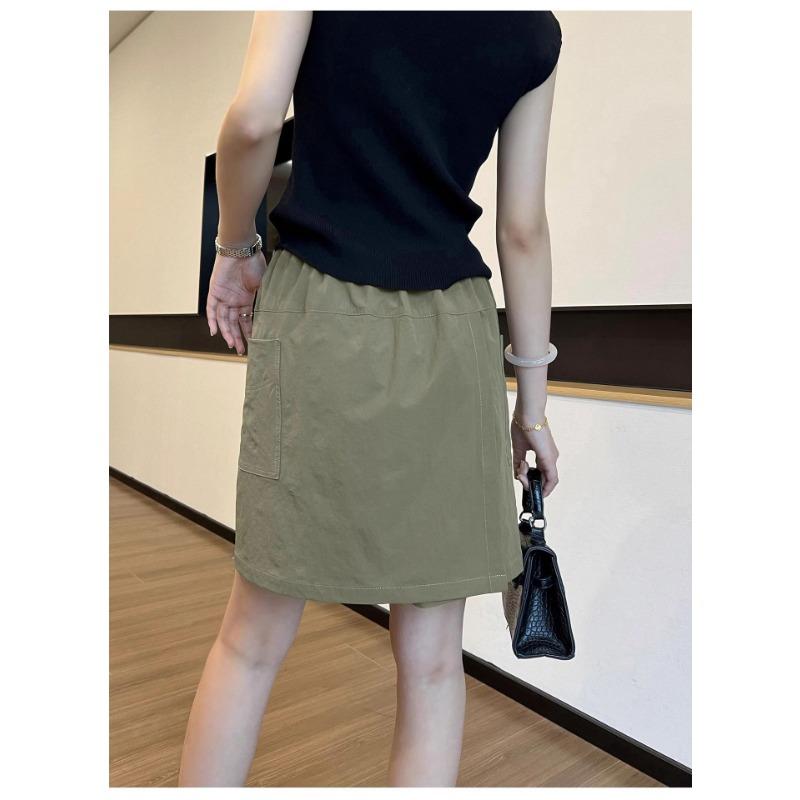 Women High Waist Cargo Skort Elastic Waist Casual Shorts With Pockets