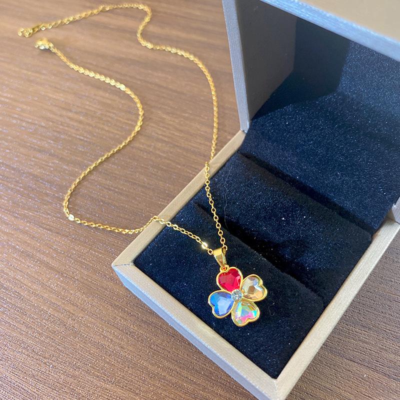 Light Luxury Full Diamond Inlaid Zircon Titanium Steel Clavicle Chain Fairy Versatile Delicate Necklace Gift for Girlfriend