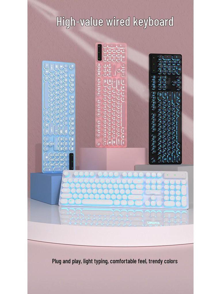 Punk Wired Mechanical Keyboard & Mouse Set with Color-Block Design, Backlit Keys, High Aesthetic, and Enhanced Tactile Feel for Office and Gaming Use