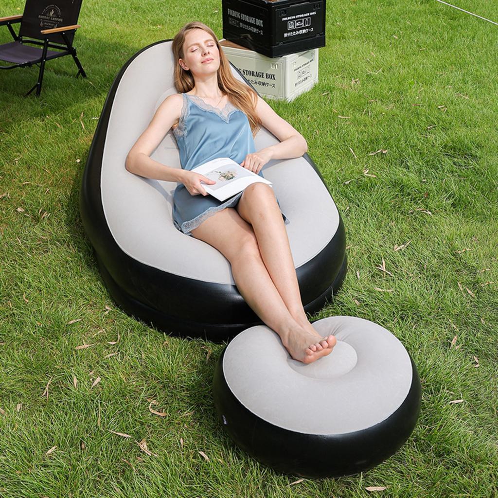 Inflatable Lounge Chair : Lazy Flocking Recliner, Air Couch Sofa for Indoor, Outdoor, Travel & Camping (No Pump)