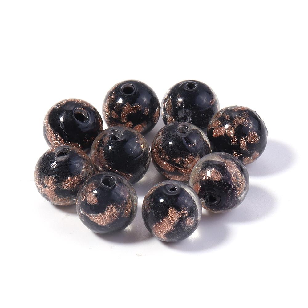 10pcs 8/10/12mm Lampwork Beads Colorful Golden Sand Glass Round Loose Beads For Jewelry Making DIY Bracelet Earrings Accessories