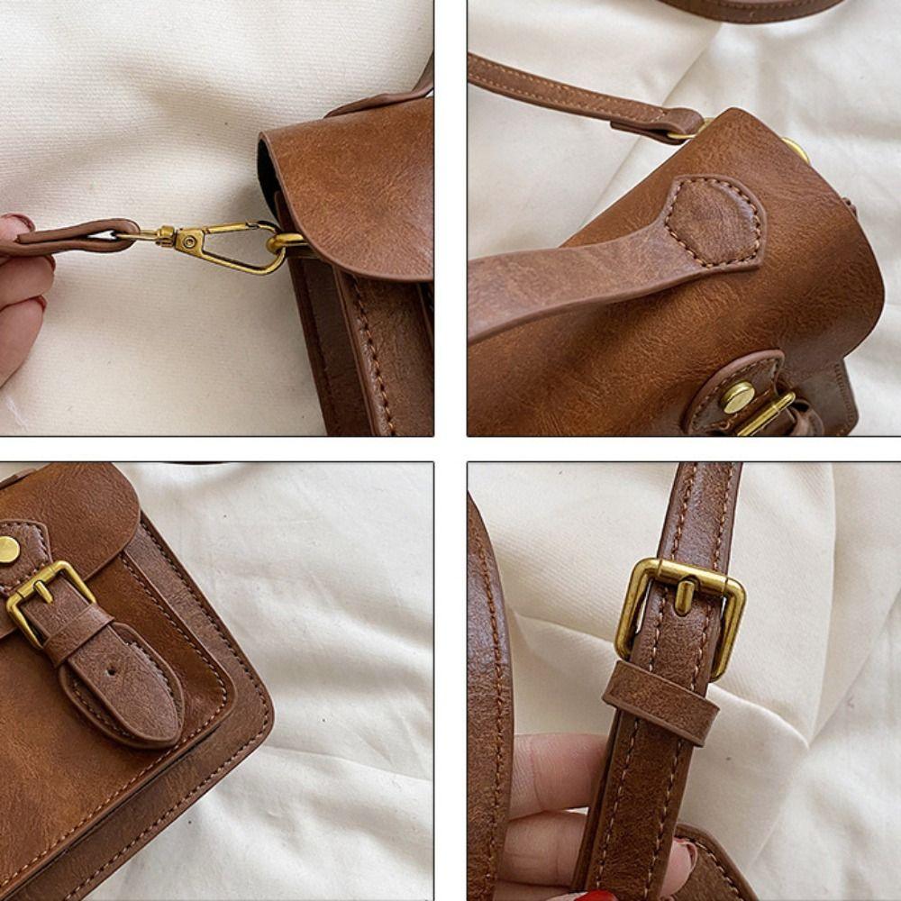 Estilo Universitario Retro Bolso Cambridge Bolso de Hombro de Cuero PU Bolso Cruzado Simple Streetwear