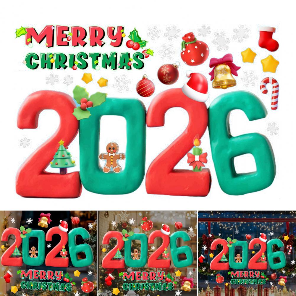 Vánoční samolepky na okno Slavnostní okenní dekorace Slavnostní vánoční skleněné samolepky 2026 Požehnání Novoroční nálepka pro svátky