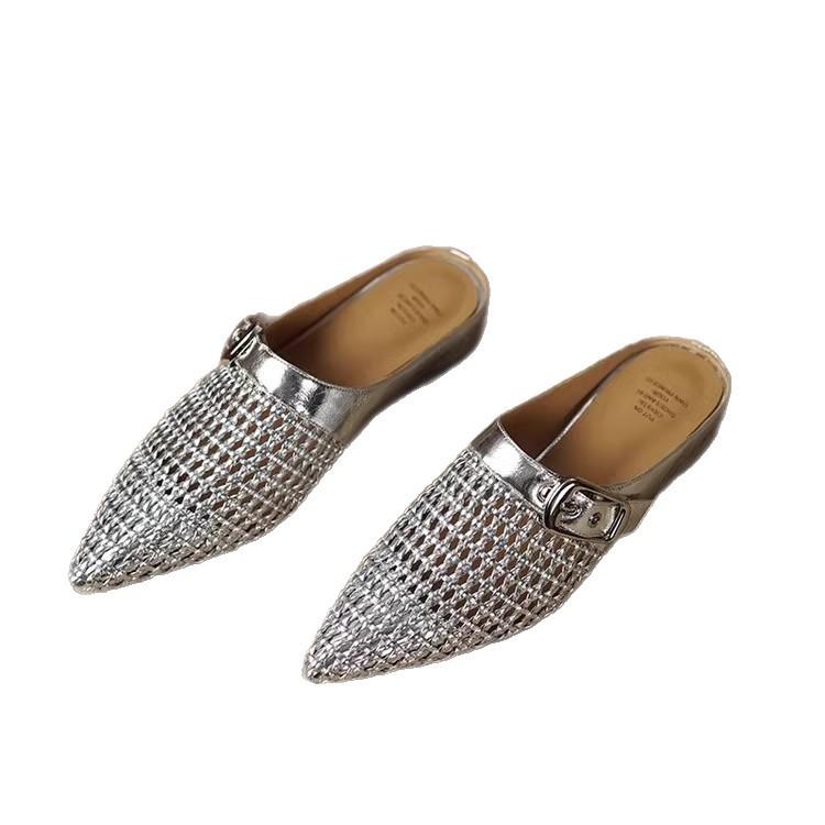 Hollow bag head cool slippers women's 2025 new summer outer wear flat-bottomed woven Muller half slippers breathable mesh shoes