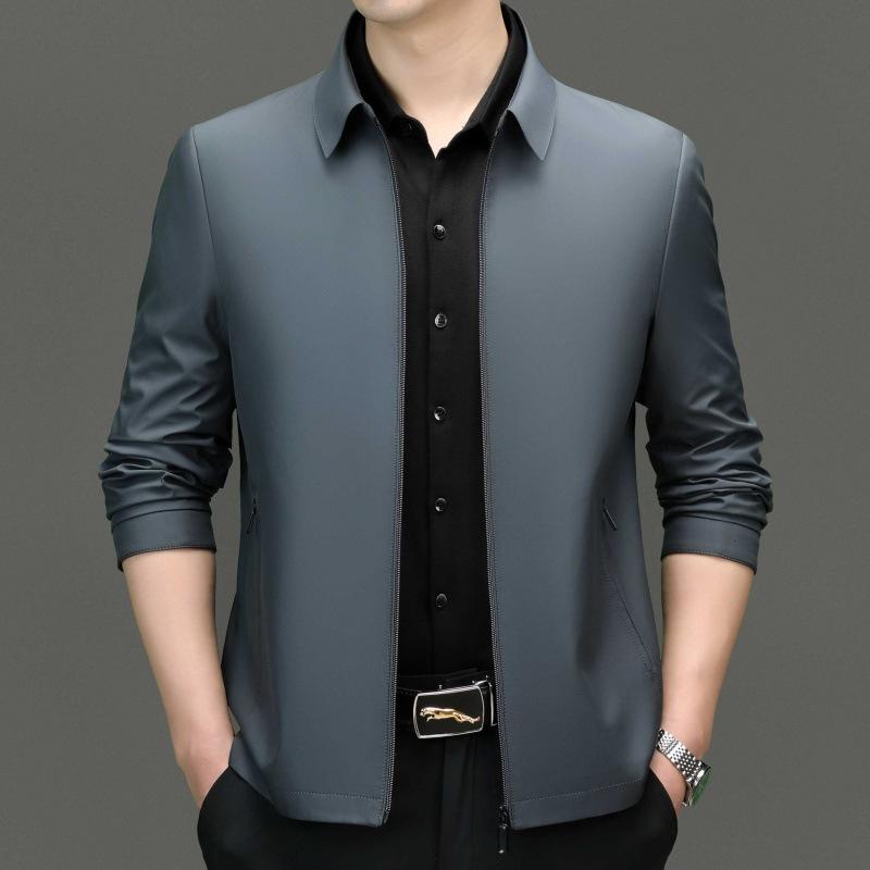 Spring and Autumn Men's Lapel Casual Thin Jacket Middle-aged Dad's Short Business Administrative Cadre Non-ironing Jacket