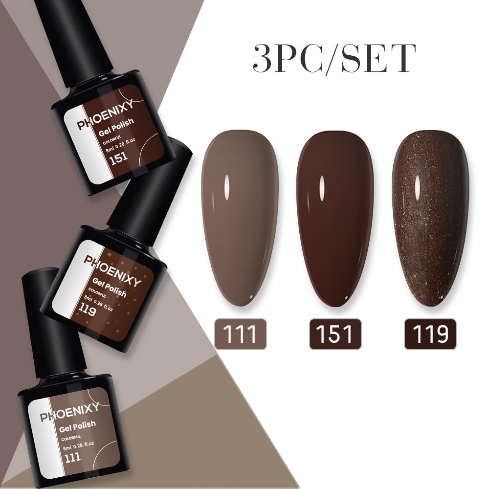 

Набор гель-лаков для ногтей PHOENIXY, 8 мл, набор гелей для ногтей Soak Off Pure Color для дизайна ногтей, лак для дизайна ногтей, маникюрный набор с отвержденной базой и верхним слоем 3pcs
