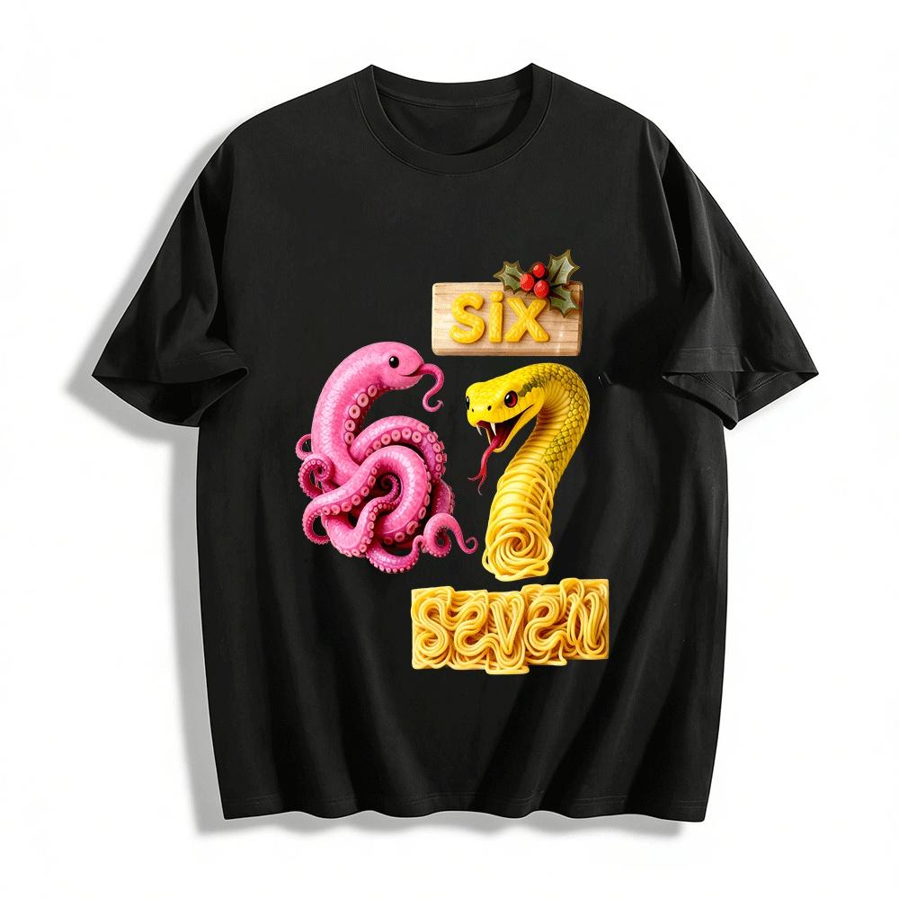 

Funny Number 6&8 Octopus Snake Pasta Graphic Casual Top Pure cotton T-shirt XXS