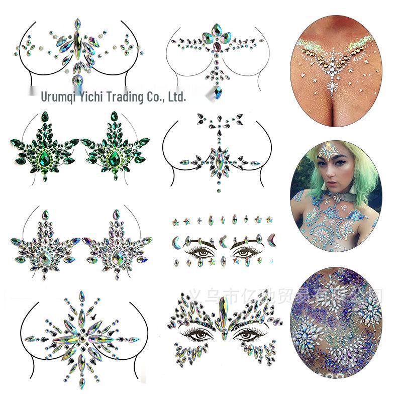 Diamant-Tattoo-Aufkleber für Make-up & Karnevals-Brustdekoration