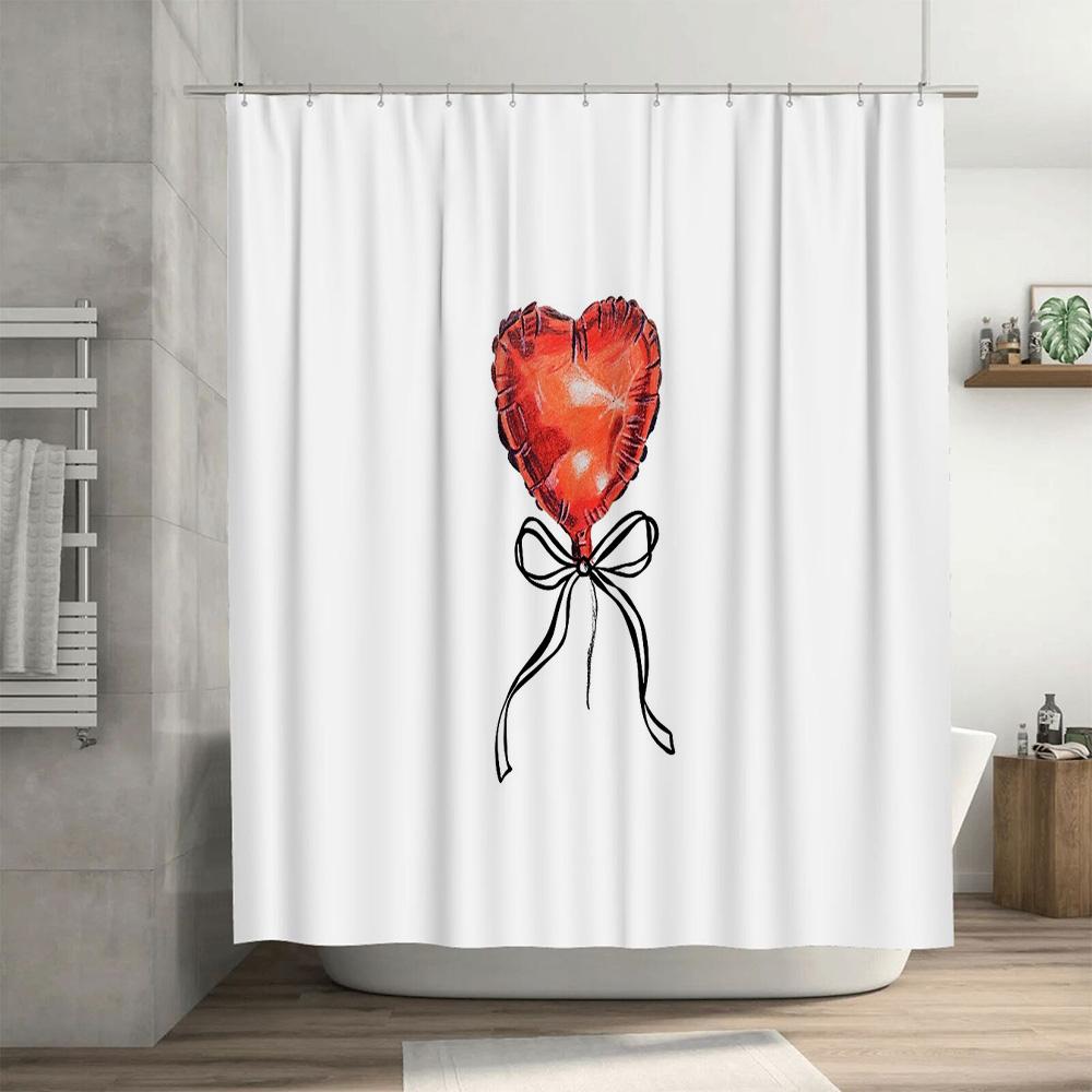 Romantic Red Heart Bow Shower Curtain Set Waterproof Bathroom Decor Vintage Floral Pattern Backdrop Washable Liner